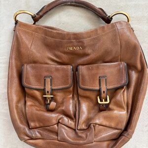 Prada verbose shine hobo bag in brown leather